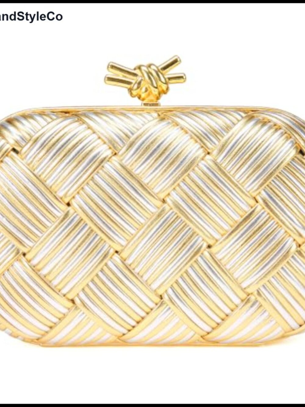 PU Leather Evening Clutch with Gold Chain Strap Hand-Woven Knot Clasp
